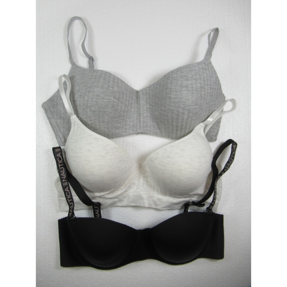 3 Nautica Bras Lot Bundle 36C Gray Ivory Black Underwire Wireless